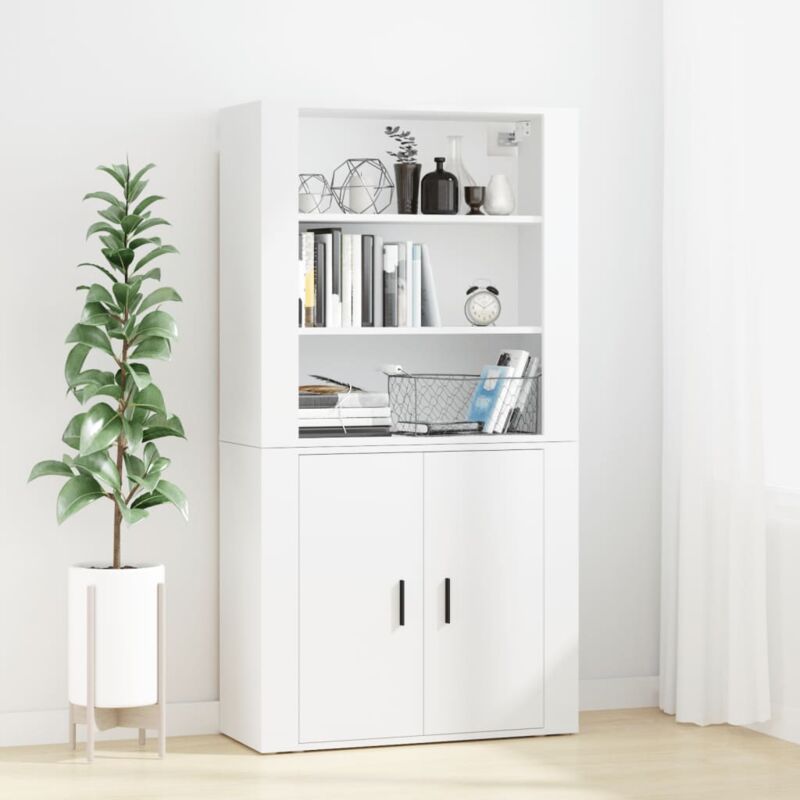 HOMCOM Mobile Buffet Dispensa Cucina, Ante Cassetti Vani Aperti, Bianco e  Legno