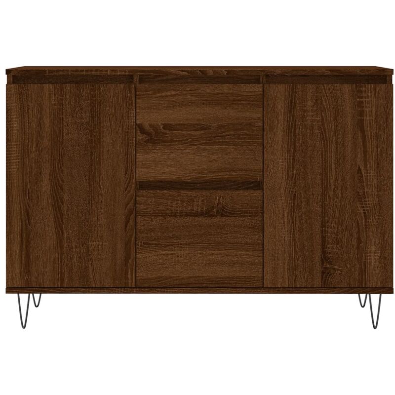 Credenza 150 cm in rovere scuro, 3 cassetti, design moderno Mid-Century, ripiani regolabili, per cucina, soggiorno, ingresso | Leroy Merlin