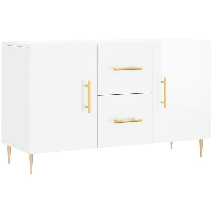 Credenza Moderna，Madia da cucina，Mobile Buffet，Armadio da Cucina Moderna  Bianco Lucido 100x36x60 cm in Legno Multistrato VMOE61984 BonneVie