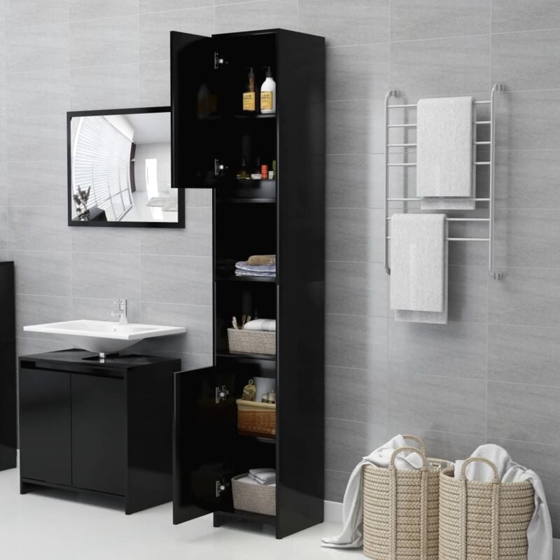 Mobile Alto Colonna Bagno | Armadio a Colonna da Bagno | Modern Tower  Mobile Bagno 6 Scomparti e 2 Ante | 30 x 30 x 183.5 cm Colore Rovere Sonoma