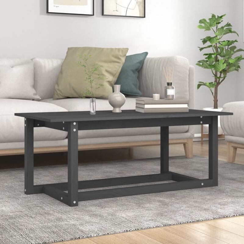 Tavolino Basso da Caffè - Tavolino da Salotto Grigio 110x55x45 cm Legno  Massello di Pino BV745609 - BonneVie