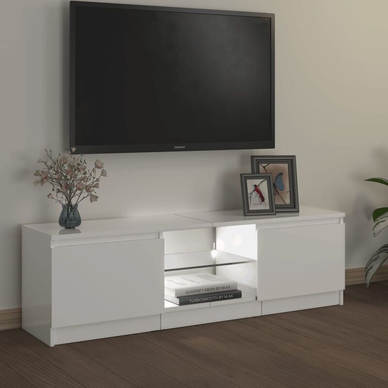 Mobile TV Moderno - Porta TV con Luci LED Bianco Lucido 180x35x40 cm  BV892402 - BonneVie