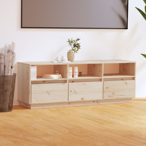 Mobile Porta TV In Legno Massello Di Pino Nero 114x35x52 Cm Con 3 Cassetti E Antiribaltamento, Per Soggiorno E Camera Da Letto