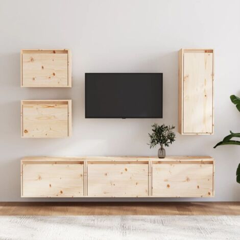 Supporto TV Sospeso In Legno Massello 140 Cm - Con Anta, Ampia Capacità, Bianco, Facile Installazione