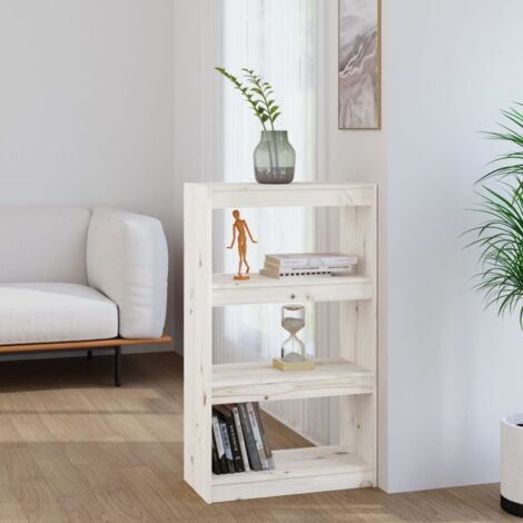 Libreria/Divisorio In Legno Massello Di Pino Bianco Homiuse - 40x35x103 Cm, Scaffale Verticale Per Soggiorno