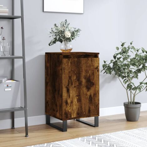 VidaXL Credenza In Legno Multistrato – Rovere Fumo 40x35x70 Cm – Mobiletto Portaoggetti Con Ante E Gambe In Ferro