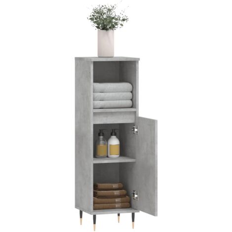 Armadietto Bagno VidaXL Grigio Cemento 30x30x190 Cm - 6 Ripiani Con Ante In Legno Multistrato - Foto 8