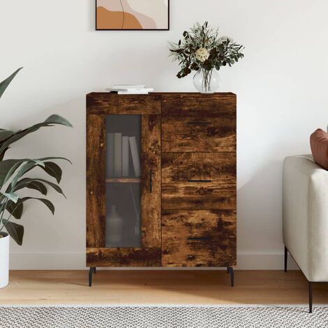 VidaXL Credenza Rovere Fumo 34,5x34x90 Cm – Legno Multistrato Con Anta In Vetro