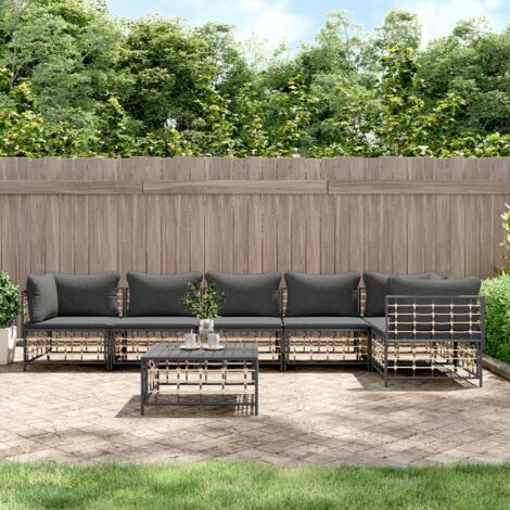 VidaXL Set da Pranzo da Giardino 7 pz con Cuscini in Polyrattan Grigio