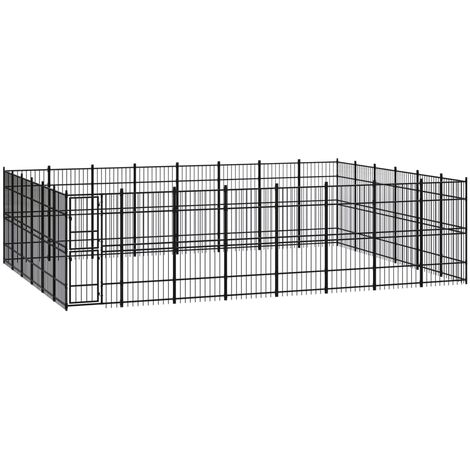 Casetta Per Cani IKAYAA Con Recinto Esterno - Acciaio Zincato, 110x201x110 Cm