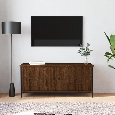 [en.casa] Mobiletto TV Tavolino Porta TV con Scomparti e Ante Mobile Basso  Stand TV e Centri Multimediali 46 x 140 x 30 cm - Effetto Rovere/Antracite