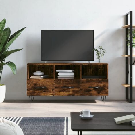 Mobile porta TV,Mobili TV,Supporto per TV da soggiorno Rovere Fumo 102x36x50 cm in legno Multistrato NVIW89867 Bonnevie