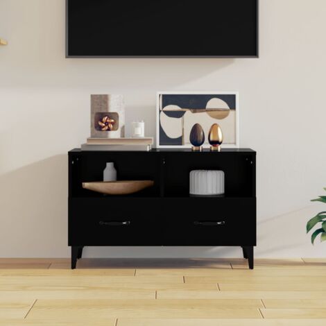Mobile porta tv moderno con mensole in legno e vani nero