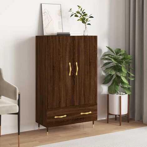 Senfot Armadio A Buffet BC-CL Stile Industriale – Rovere Grigio E Struttura Metallica, 2 Ante Scorrevoli, 2 Cassetti E Ripiani, 91x48x20 Cm, Per Sala E Cucina