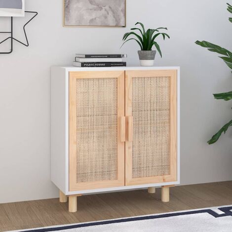 Credenza Buffet Con Ante In Rattan - Armadio A 2 Ante Per Cucina, Sala Da Pranzo, Corridoio - Stile Consolle, Colore Nero