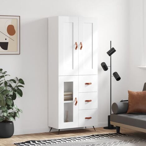 Credenza Moderna，Madia da cucina，Mobile Buffet，Armadio da Cucina Moderna  Bianco Lucido 69,5x34x180 cm