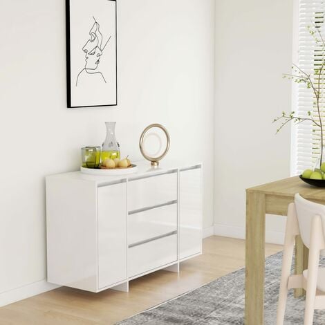 Credenza Moderna，Madia da cucina，Mobile Buffet，Armadio da Cucina con 3  Cassetti Bianco Lucido 120x41x75cm