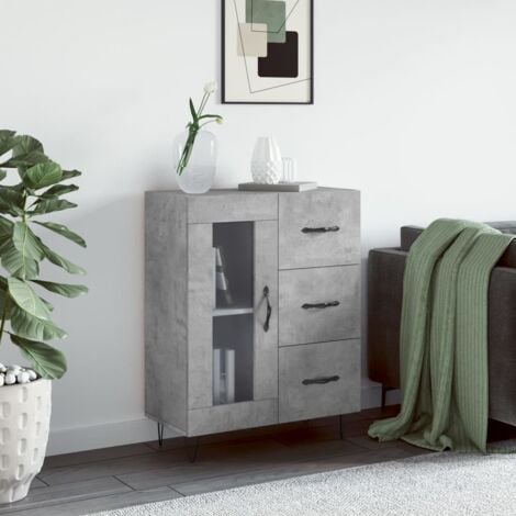 Credenza Sala Da Pranzo, Buffet Wind 1 Porta, 3 Cassetti, Struttura Colore  Grigio Antracite, Porte e Cassetti Colore Rovere, 120x40x86cm.