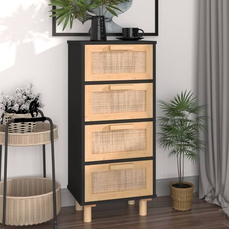 Giantex Credenza Buffet In Bambù Con Vetro Ondulato E Ante In Rattan: Armadio Da Cucina O Consolle Per Soggiorno