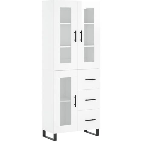 Credenza Moderna，Madia da cucina，Mobile Buffet，Armadio da Cucina Moderna  Bianco Lucido 69,5x34x180 cm