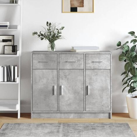 Credenza Moderna，Madia da cucina，Mobile Buffet，Armadio da Cucina Grigio  Cemento 91x28x75 cm in Legno