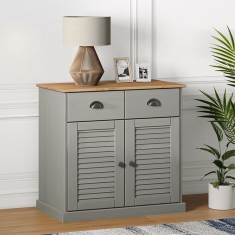 Credenza alta Maia 3 ante 3 cassetti con vetro antracite lucido rovere