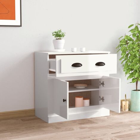 Credenza bassa,Armadietto,Mobile da Cucina Bianco Lucido 70x35,5x67,5 cm in  Legno Multistrato -BY26801