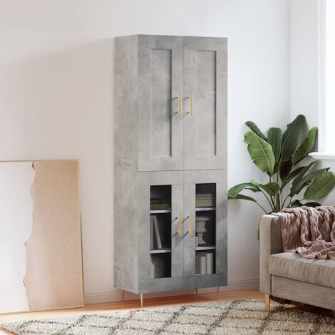 Credenza Moderna，Madia da cucina，Mobile Buffet，Armadio da Cucina Grigio  Cemento 69,5x34x180 cm in