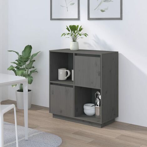 Credenza Moderna,Madia da cucina,Mobile Buffet,Armadio da Cucina Grigia 74x35x80 cm in Legno Massello