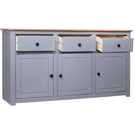 Credenza, Madia per salotto Grigia 135x40x80 cm in Legno Massello di Pino Panama vidaXL