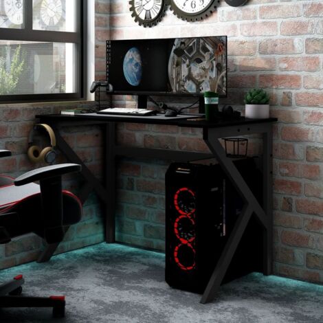 VidaXL Scrivania Da Gaming Con LED RGB E Gambe A Z – Nero, 90x60x75 Cm – Include Porta Cuffie, Porta Bevande E Supporto Controller – Piano In Multistrato 15 Mm - 2