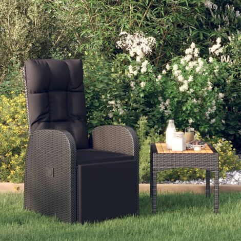Set 2 Sedie Reclinabili VidaXL Con Tavolo - In Polyrattan Grigio, Cuscini Imbottiti, Per Giardino E Terrazza
