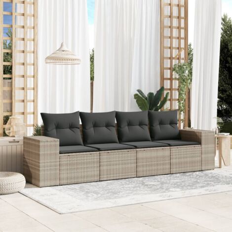 VidaXL Divano Da Giardino A 4 Posti In Polyrattan Grigio Con Cuscini Imbottiti