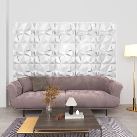 48 pz Pannelli Murali,Pannelli a Parete,Pannelli decorativi per interni 3D 50x50 cm Bianchi a Diamante 12 m² BEV73053 BonneVie (1/5)