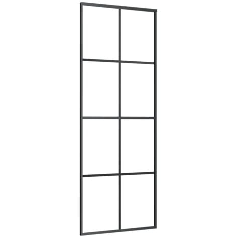 Porta Scorrevole，Porta a scorrimento，Porta singola Nera 76x205 cm in Vetro ESG e Alluminio XZZ272365 BonneVie