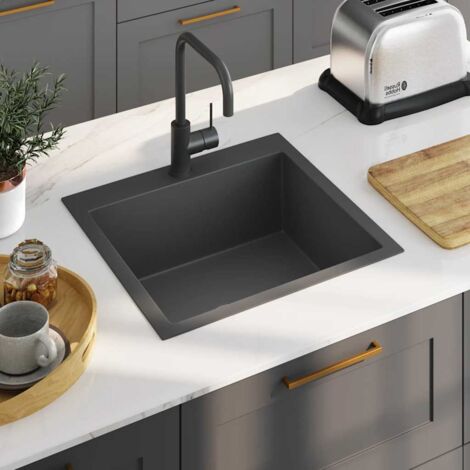 Lavello da Cucina una Vasca ,Design Moderno Lavorato a Mano Nero Acciaio Inox ITD71689 (1/5)