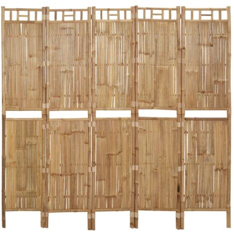 Paravento Divisorio a 5 Pannelli ,Separé per interni ed esterni in Bambù 200x180 cm ITD34941