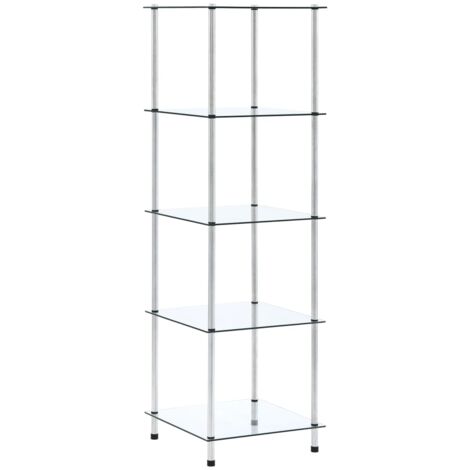 Libreria A 5 Ripiani In Vetro E Acciaio Dorato - Scaffale Moderno Per Soggiorno