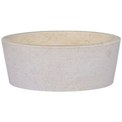 Lavandino Bagno, Lavabo d'Appoggio, Lavabo Bagno con Design Moderno Crema Ø40x15 cm in Marmo HWQ33321 BonneVie (1/5)