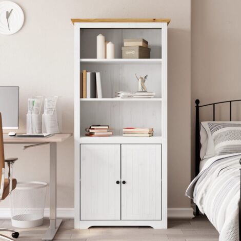 Libreria - Scaffale Portaoggetti BODO 80x40x172 cm Legno Massello Pino Bianco e Marrone -76044 (1/5)