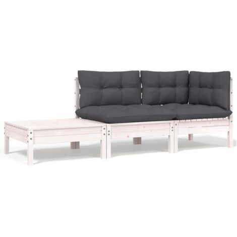 3 pz Set Salotto da Giardino,Divani da Giardino,Mobili Giardino con Cuscini Massello Pino Bianco CFW287741 (1/5)