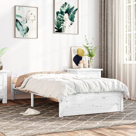 Letto adulto,Giroletto,Letto singolo,Struttura del letto Bianco in Legno Massello 90x190 cm 3FT Single DGVS2955389 BonneVie (1/5)
