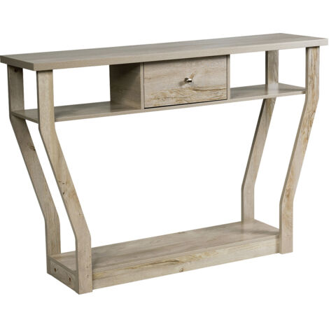 Tavolo con cassetto e 3 ripiani da studio e ufficio, Consolle per ingresso e salone multiuso 120x30x81cm Grigio (1/5)