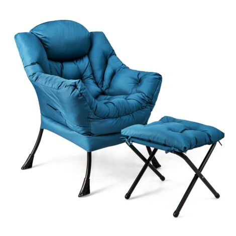 Poltrona pigra con cuscino braccioli tasca laterale poggiapiedi, Poltrona da lettura moderna Blu (1/5)