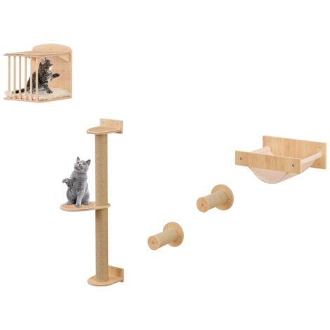Mensole per gatti da arrampicata per gatti a muro 4 in 1, Mensole per gatti on albero per gatti a 3 piani Naturale