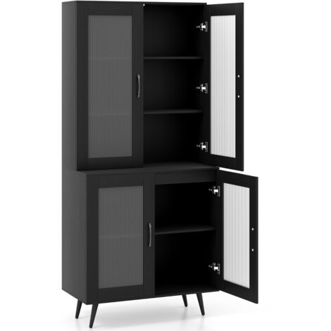 Credenza madia autonoma gambe metallo sala pranzo soggiorno armadio dispensa cucina 1785cm 4 ante trasparenti Nero (1/5)