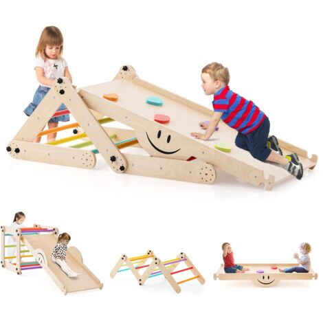 Arco Montessoriano 7 In 1 Per Bambini: Set Arrampicata Con Cuscino E Scivolo, Giocattoli In Legno Per Interni, Regalo Ideale Da 1 Anno In Su (Blu) - 4