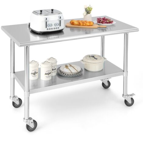 Tavolo per cucinare in acciaio con 4 ruote piroettanti ripiano regolabile Carrello per cucina e ristorante (1/5)
