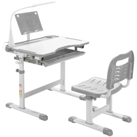 Set scrivania e sedia per bambini con altezza regolabile, Scrivania e sedia con leggio per libri e luce LED Grigio (1/5)