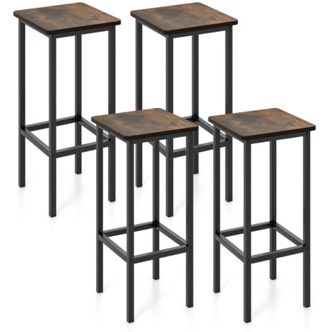 Set di 4 sgabelli da bar con gambe in metallo e poggiapiedi, Sgabelli da bar di 65cm industriali per cucina Marrone (1/5)
